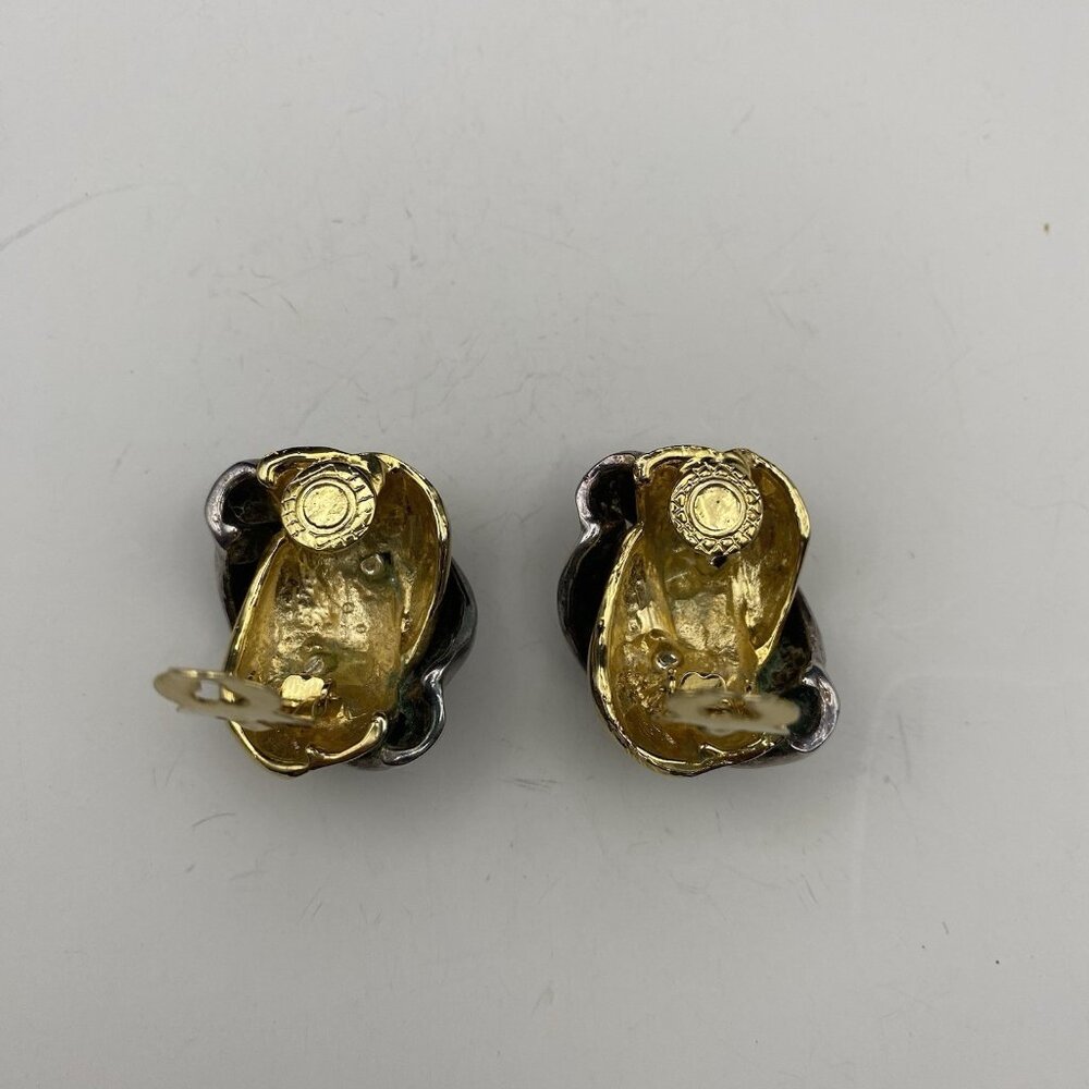 Vintage Heavyweight Clip On Earrings Sculptural Knot Two Tone Gold Silver Bold - Picture 8 of 10